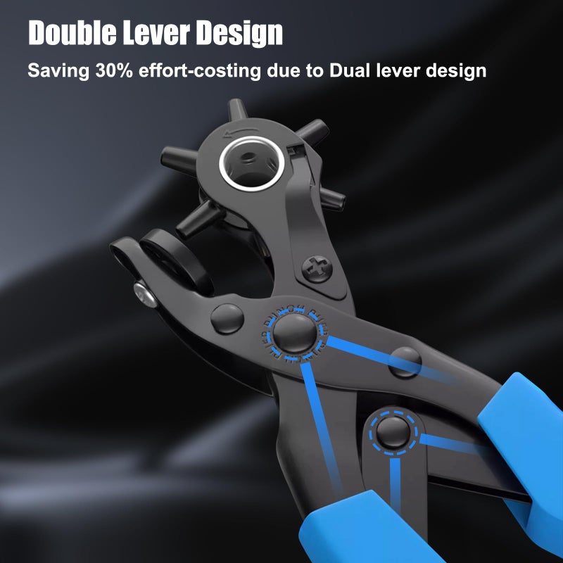 Diyife Professional Leather Hole Puncher, Full Set Punch Tool Kits for Belt, Watch Band, Shoe, Crafting, Handbag Straps, Fabric, with Extra Punch Plates and Ruler, Multi Hole Sizes Make - Blue - Image 3